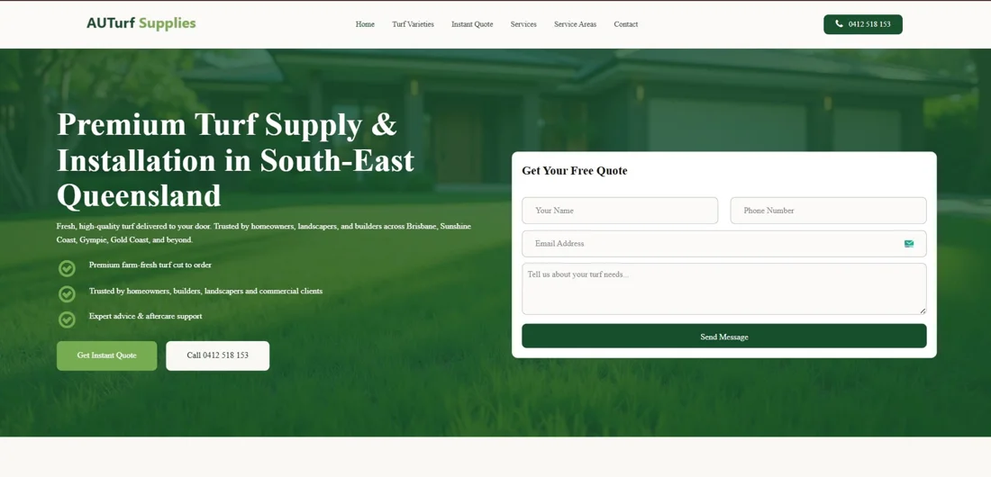 AUTurf Supplies website design
