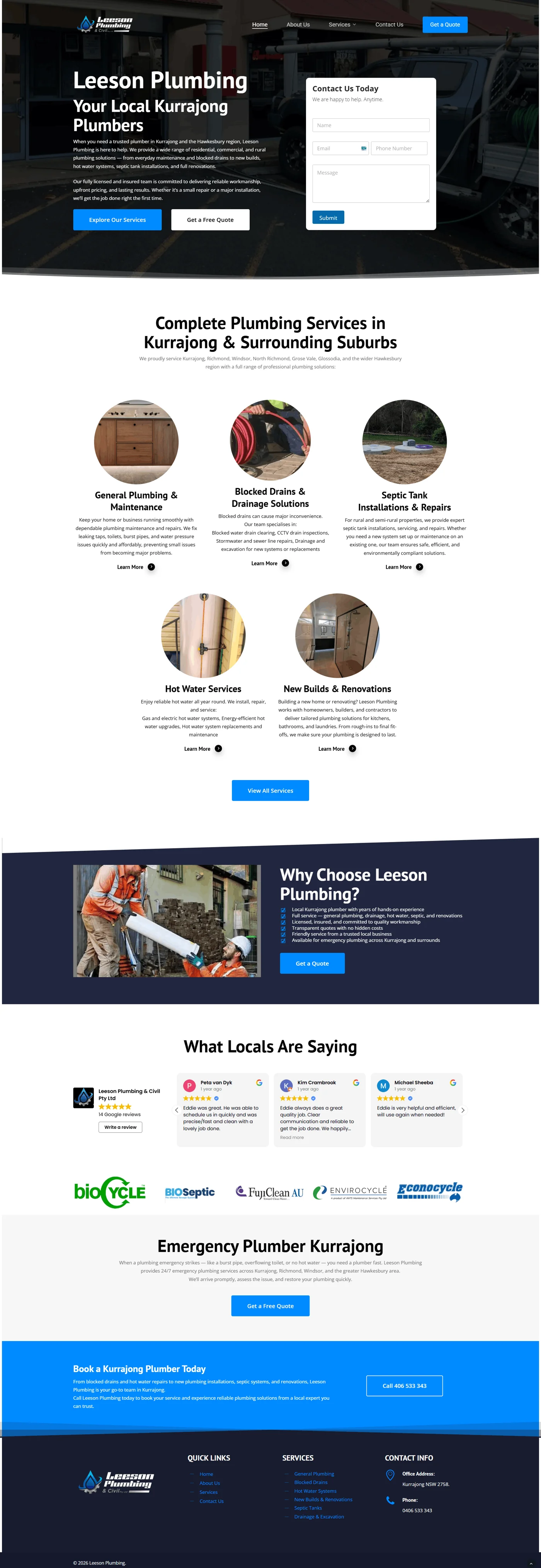 Full Leeson Plumbing website design