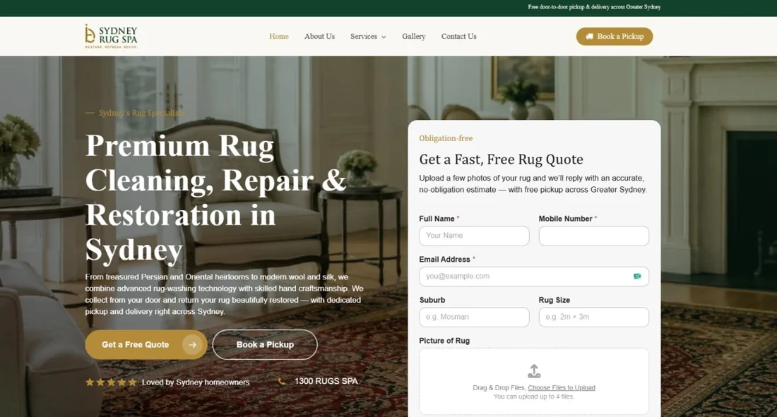 Sydney Rug Spa website design